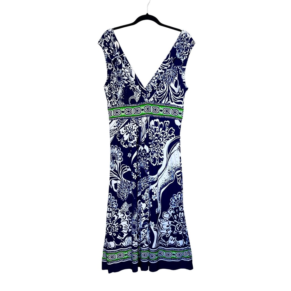 Glamour Dress Womens 12 Blue White Floral Print Sleeveless‎ V Neck Boho Summer